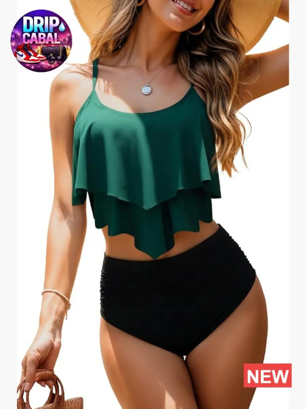 Tankini Swimsuit with Flounce Top Tummy Control High Waisted Bottoms Modest